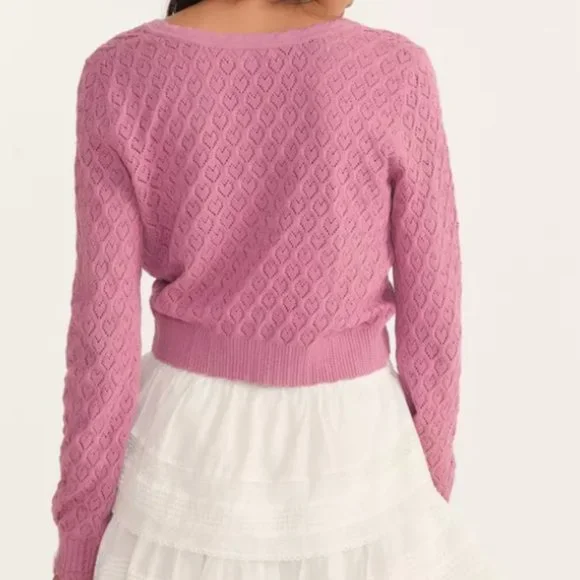NWT Loveshackfancy Janie Cropped Cardigan in wild berry - Picture 2 of 4